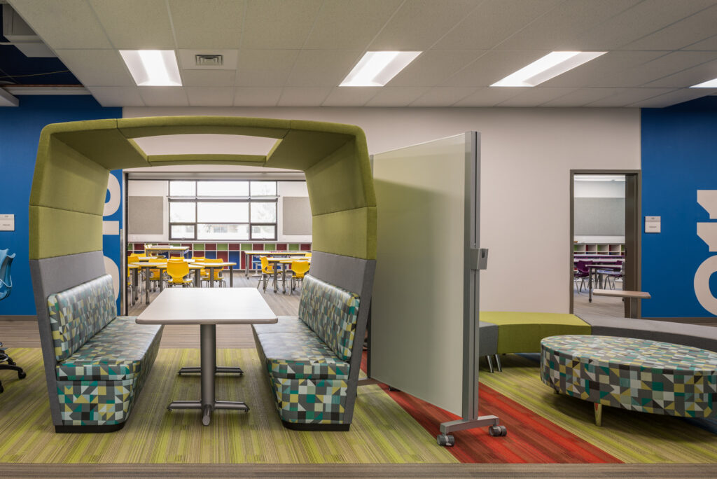 Booth seating and a shared table at St. Ignatius Catholic School