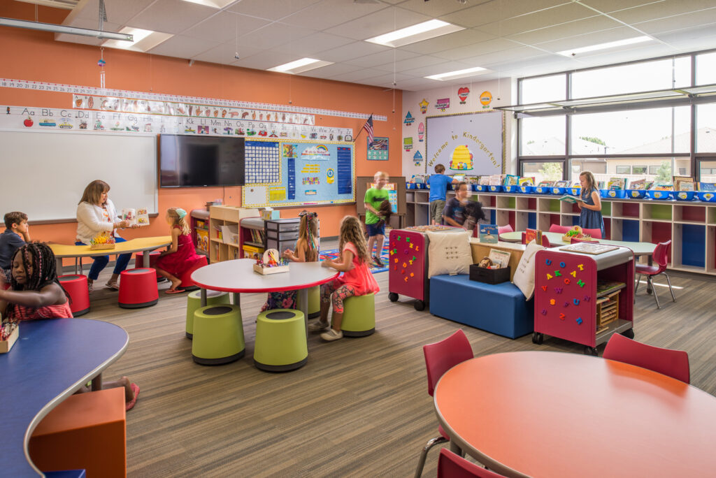 Flexible lounge seating in a corridor learning space at St. Ignatius Catholic School