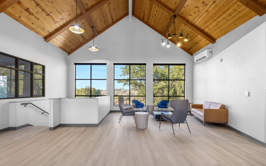 Lounge under a vaulted timber ceiling at Treasure Valley Transit