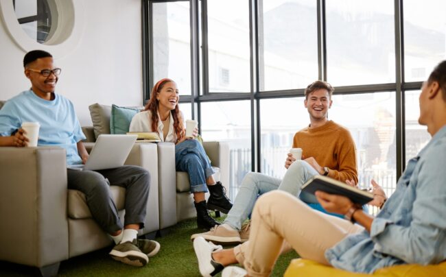 Startup,,Meeting,And,Team,Happy,In,Funny,,Comic,And,Joke How Does Commercial Furniture Benefit Higher Education Spaces?