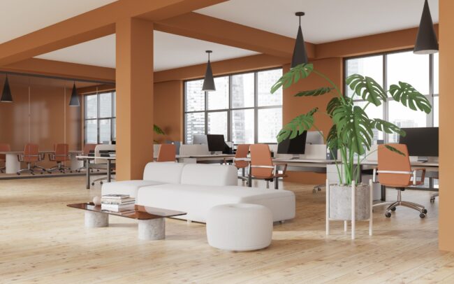 Corner,Of,Stylish,Office,Waiting,Room,With,Orange,Walls,,Wooden What Furniture is Used for Commercial Purpose