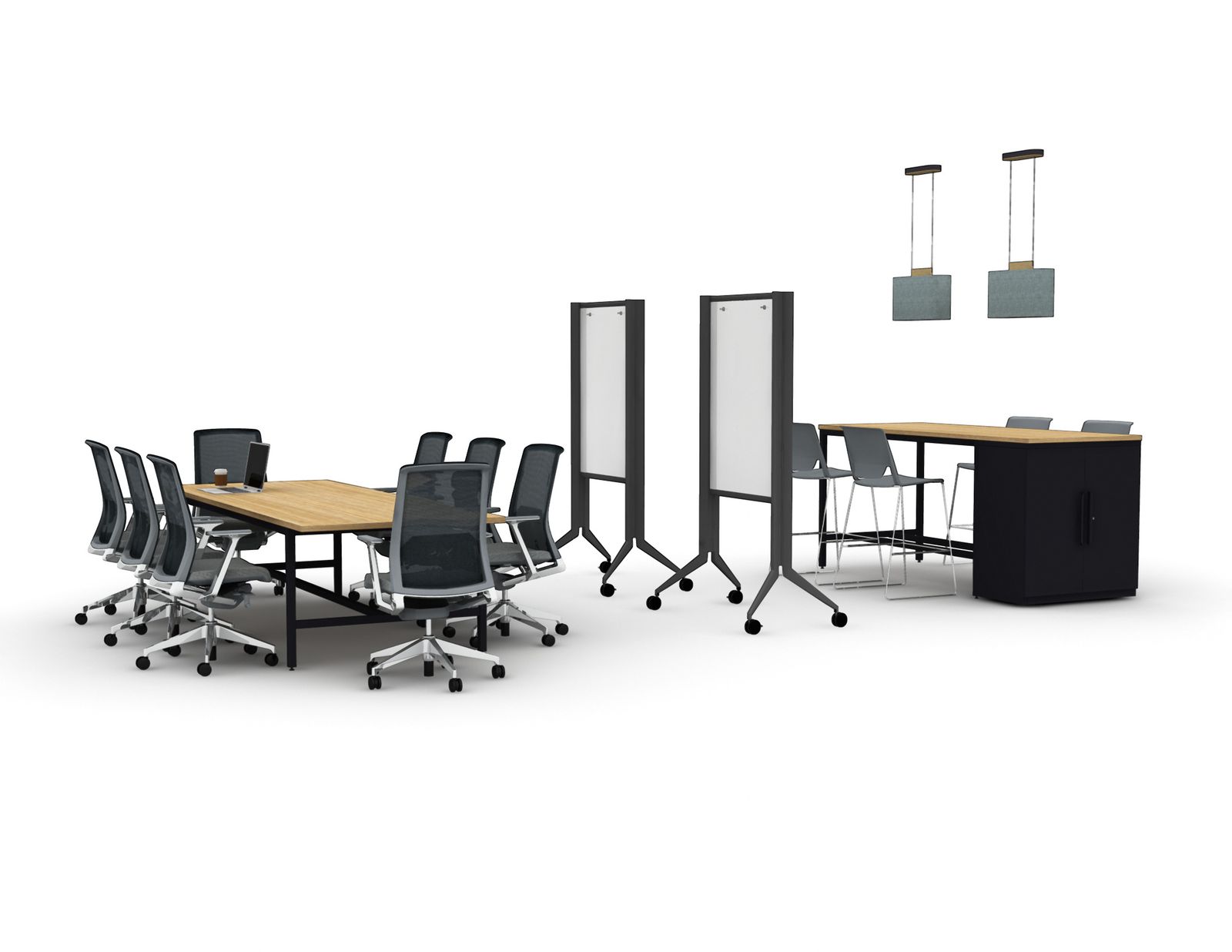 Mobile conference tables with freestanding acoustic dividers